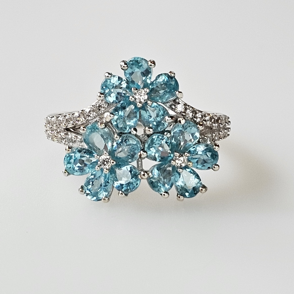 Natural Betroka Apatite Flower Ring Sterling Silver Sz 6! NEW - Picture 10 of 13